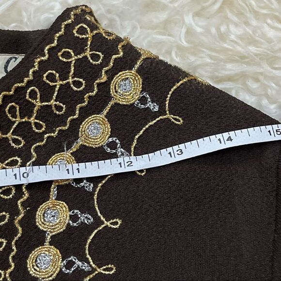 60’s/ 70’s Brown and Gold Tunic and Pants Suit Ornate Gold Trim S/M - Picture 9 of 14